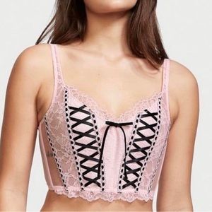 NWT Victorias Secret Unlined Lace-Up Corset Top DREAM ANGELS Pink